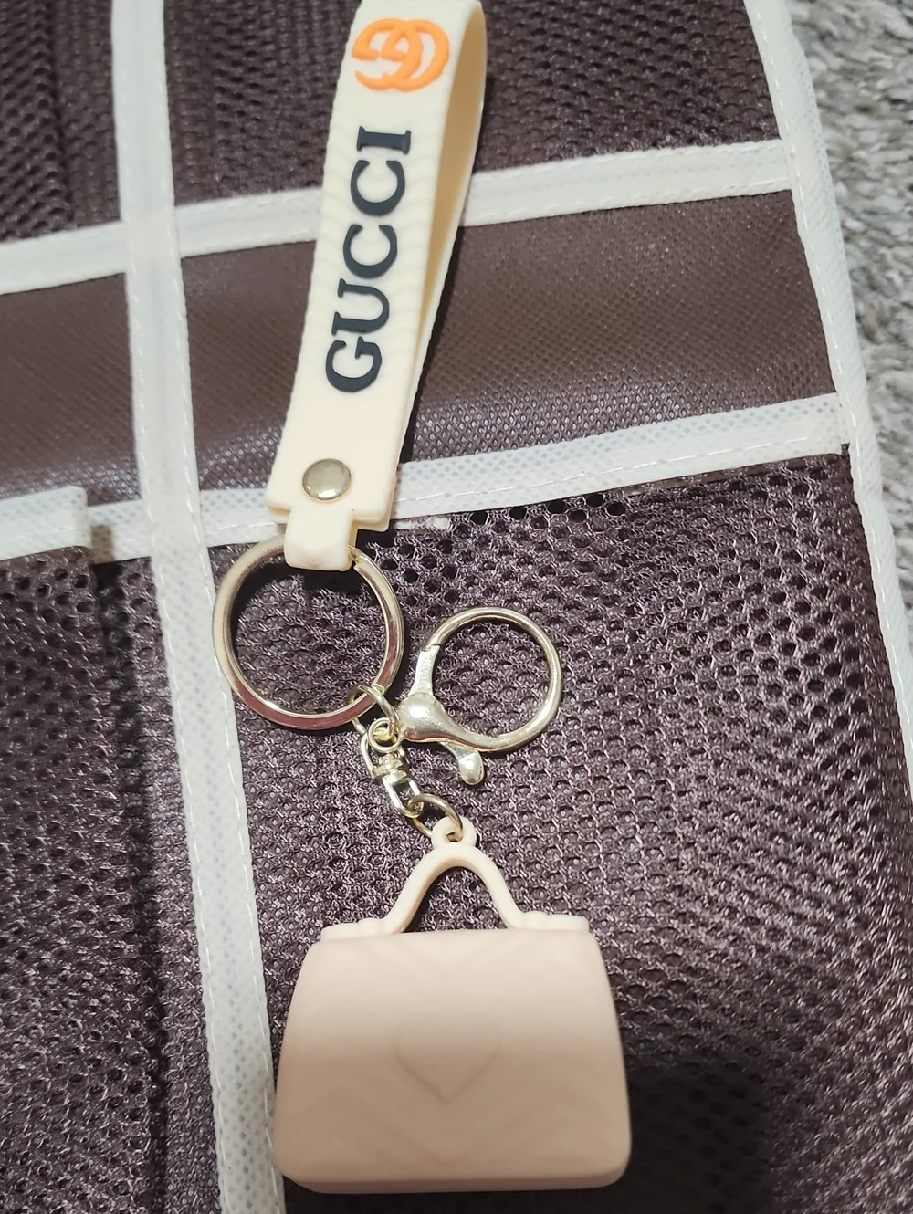 FASHION Cream and Orange Silicone Mini Bag Keychain Charm